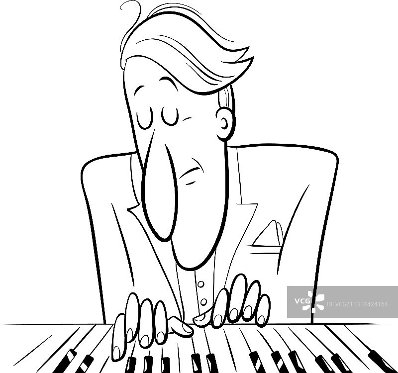钢琴家弹钢琴卡通填色书图片素材