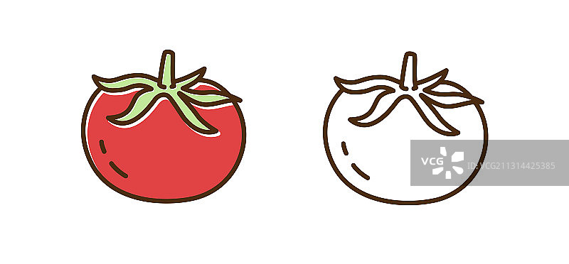 有机番茄单色和彩色图标集图片素材