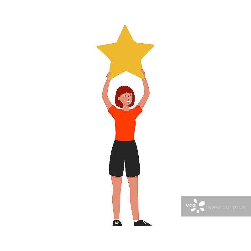 举着黄色星星的卡通女人图片素材
