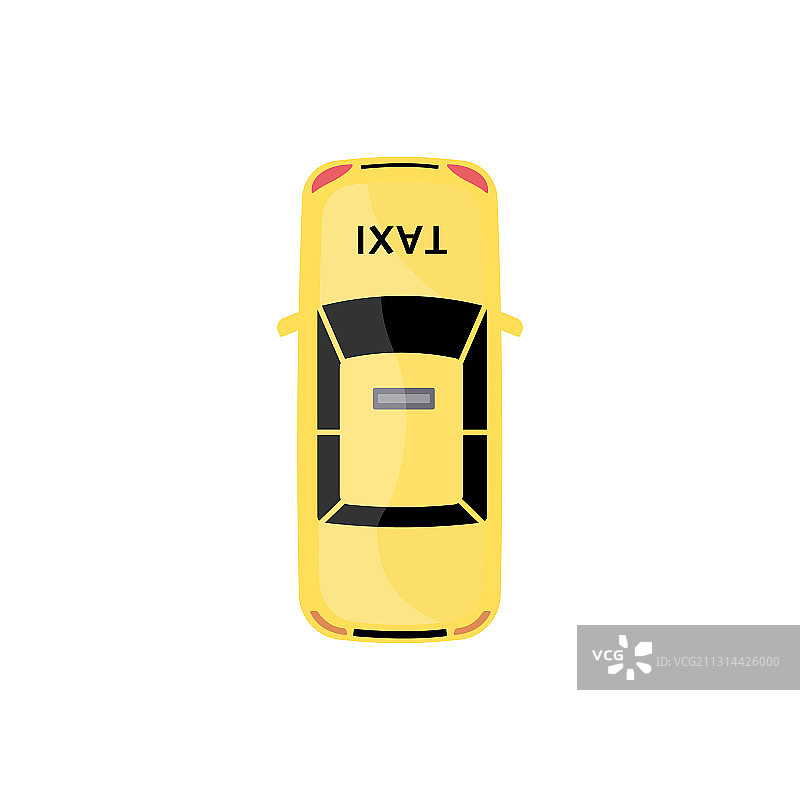 白色背景上的黄色出租车顶视图图片素材