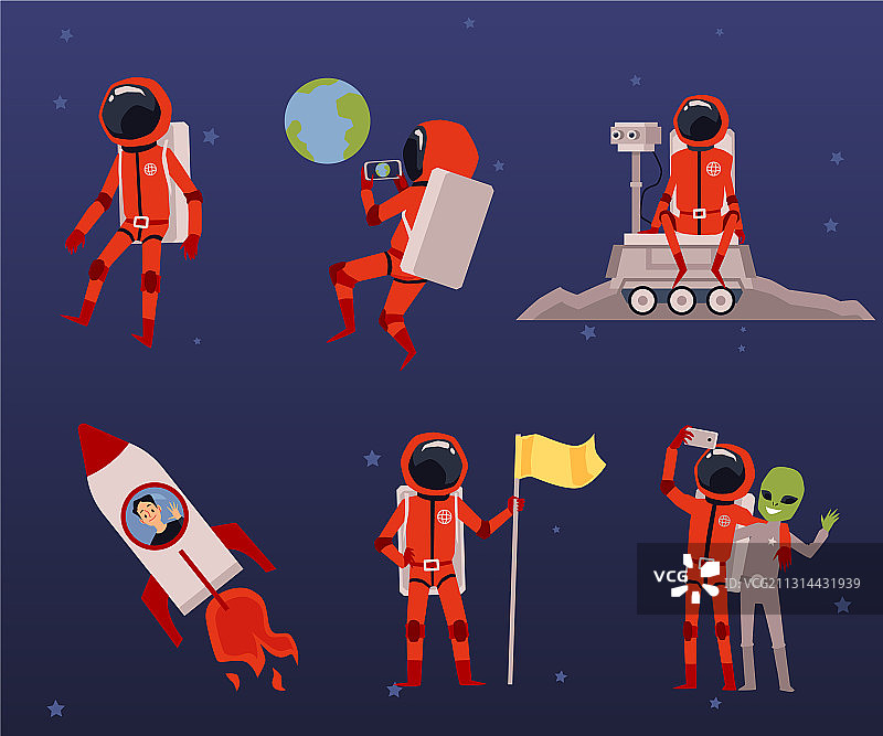 宇航员和火箭卡通图案合集图片素材
