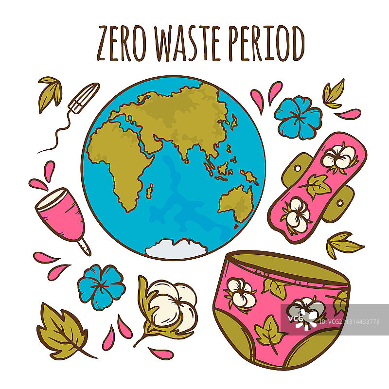环保零 waste 女性卫生用品手绘图片素材