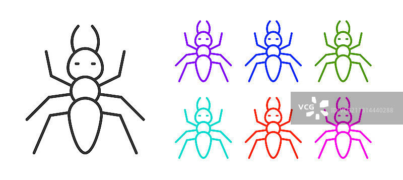 白色背景上的蚂蚁图标黑色线条图片素材