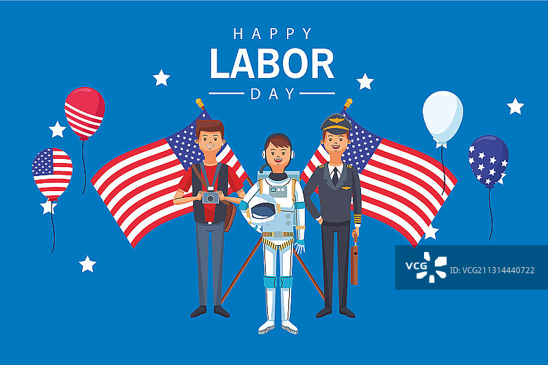 与工人和旗帜共同庆祝劳动节图片素材