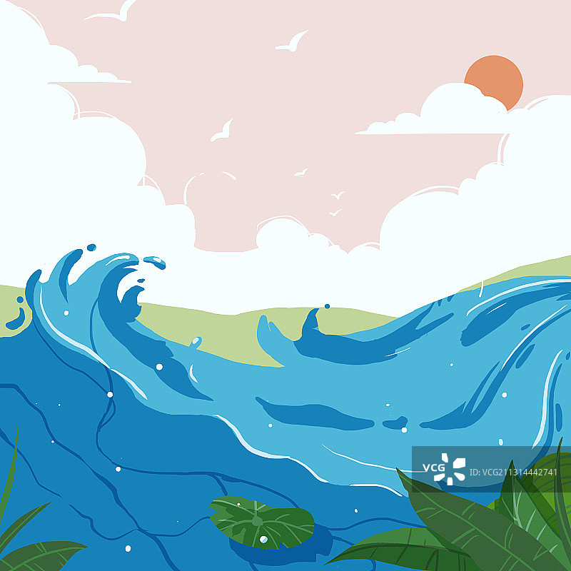 夏季河流水浪图片素材