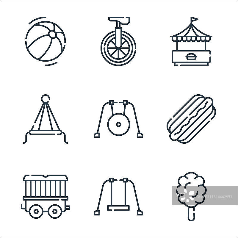马戏团线图标线性集质量线集图片素材