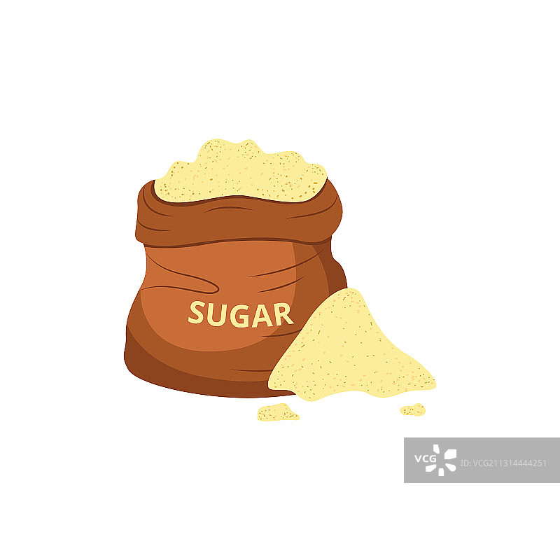 甘蔗或有机蔗糖麻袋扁平设计图片素材
