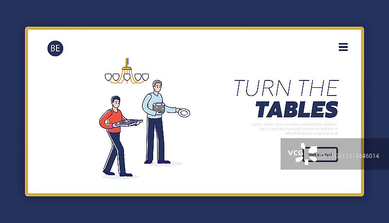 提供餐具服务的网页，附有两名男子图片素材