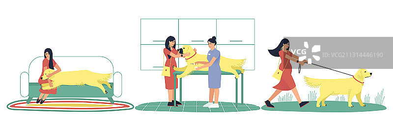 细心女主人和生病的狗组合图片素材