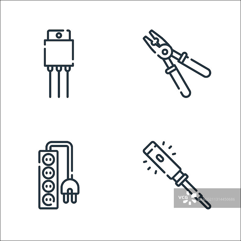 电工工具和线条图标线性集合图片素材