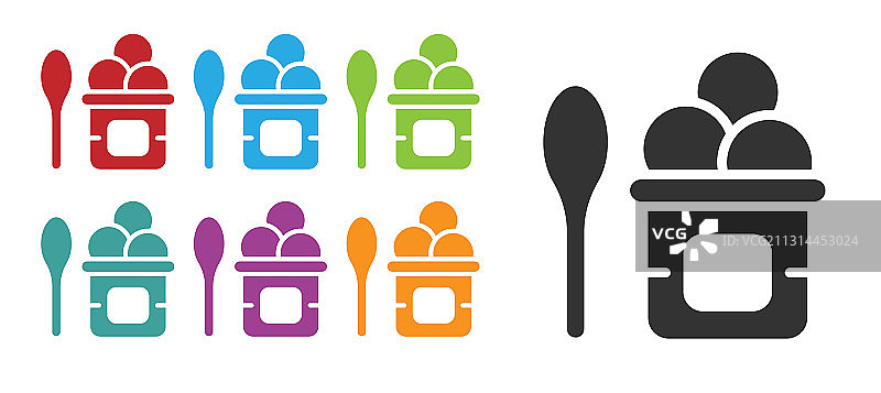 碗和勺子里的黑色冰淇淋图标图片素材