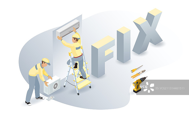 维修房屋的等距空调工人图片素材
