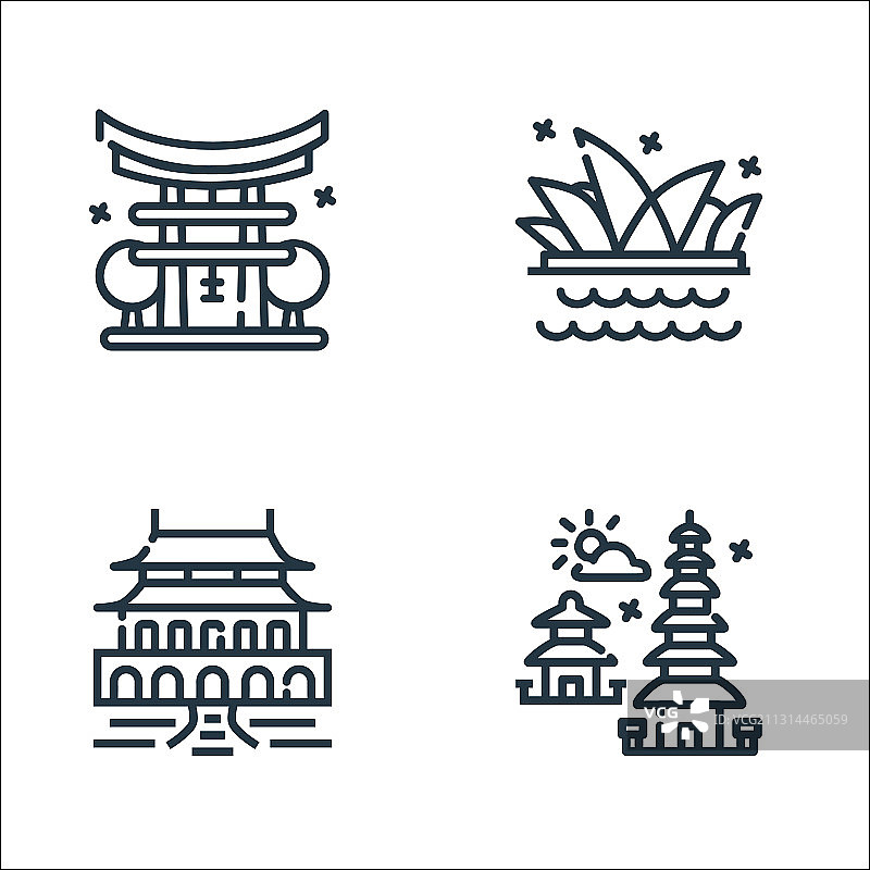 世界古迹线性图标集图片素材