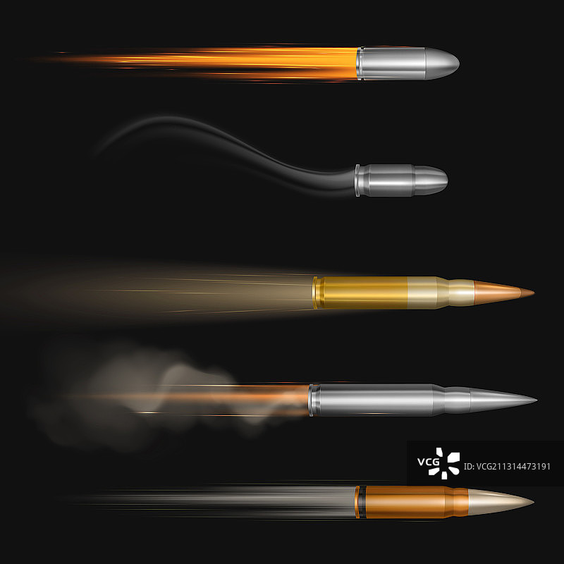 带火焰和烟雾痕迹的飞行子弹图片素材