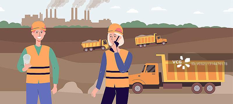 工业挖掘现场和运输卡车图片素材