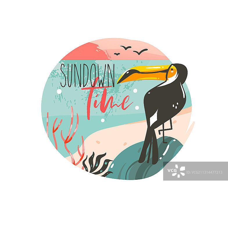 手绘抽象卡通夏日时光图片素材