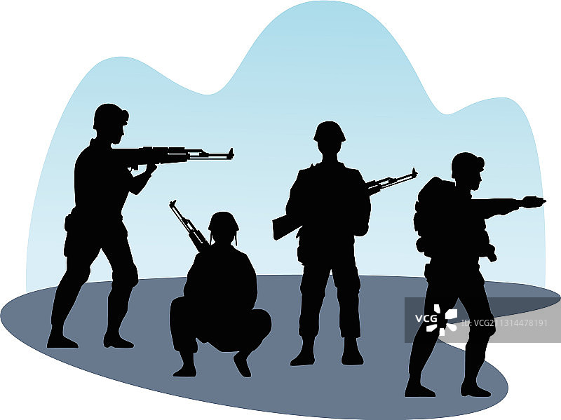 四个士兵剪影图片素材