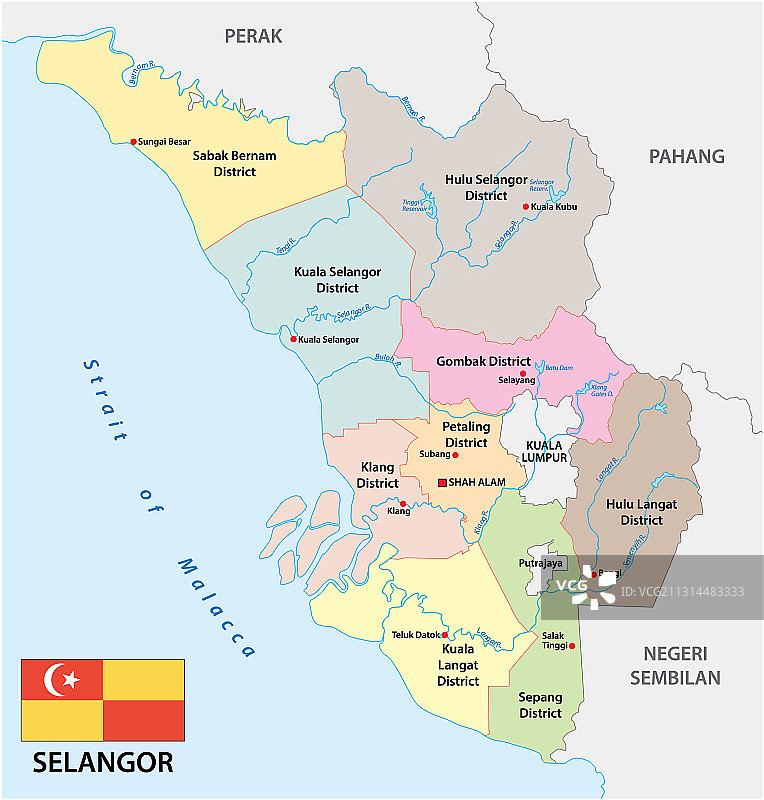 雪兰莪州行政地图，马来西亚图片素材