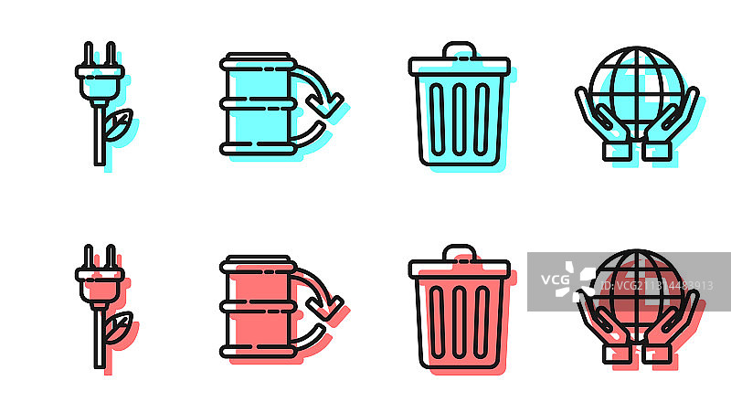 垃圾桶、节能插头和树叶图片素材