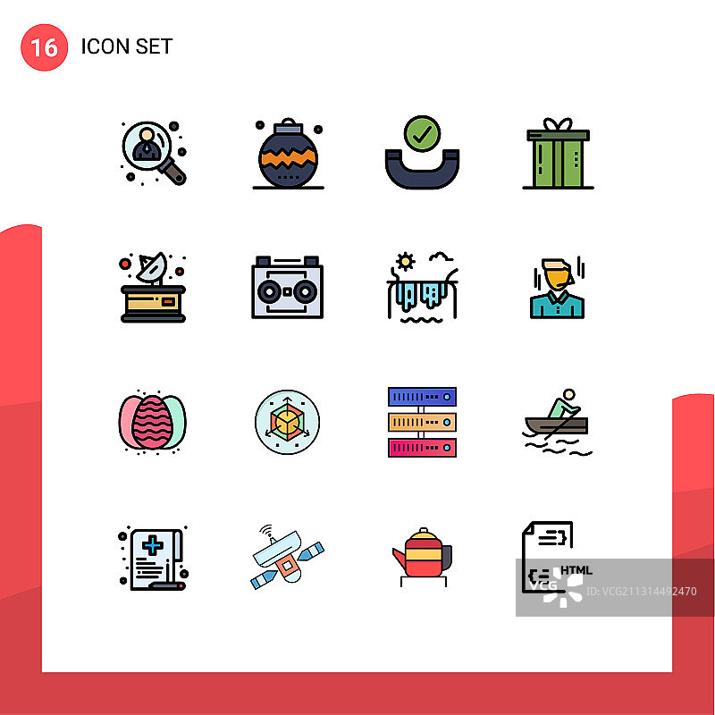 包装16个现代平色填充线条标志图片素材