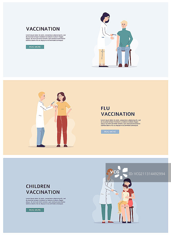 医生注射疫苗的疫苗接种横幅套装图片素材