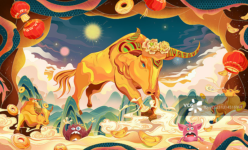 金牛送福插画绘制图片素材