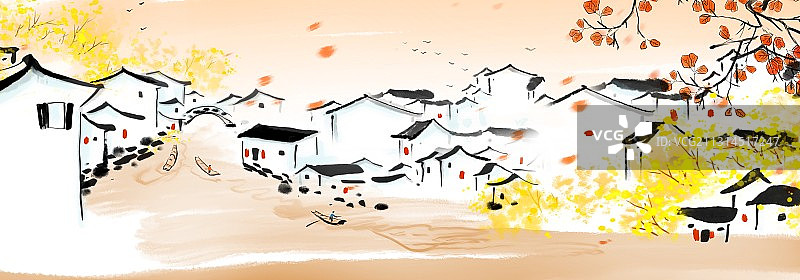 二十四节气秋天水彩风景画图片素材