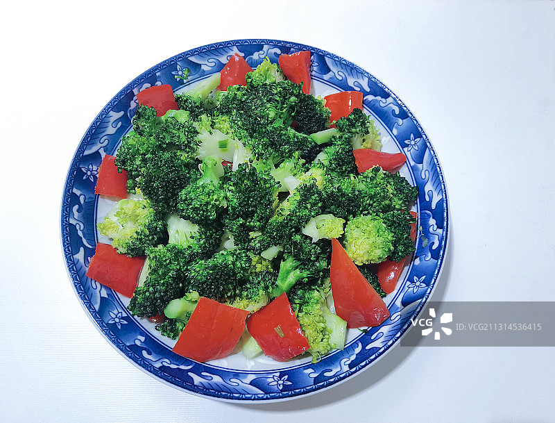 红椒素炒西蓝花图片素材