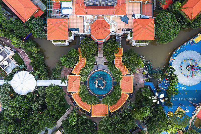 广东河源客天下水世界温泉区航拍图片素材