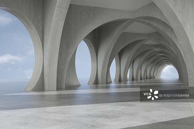 抽象简洁清水混凝土建筑，三维图形图片素材