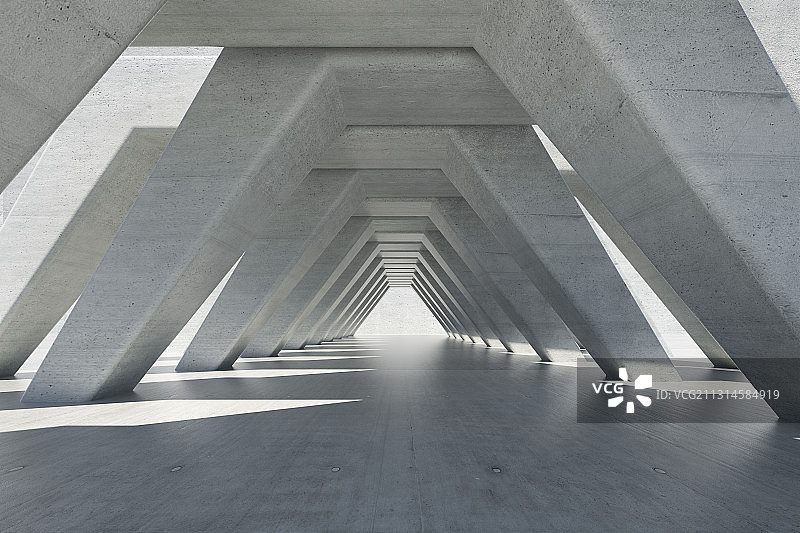 抽象简洁清水混凝土建筑，三维图形图片素材