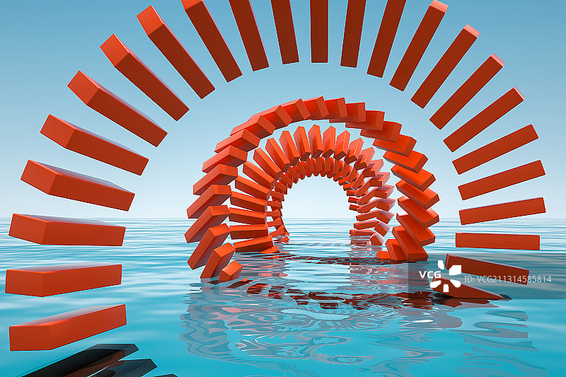 螺旋形走廊和水面，三维图形图片素材
