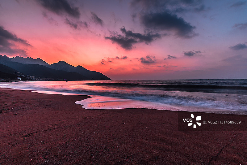 青岛市流清河海边日出霞光图片素材