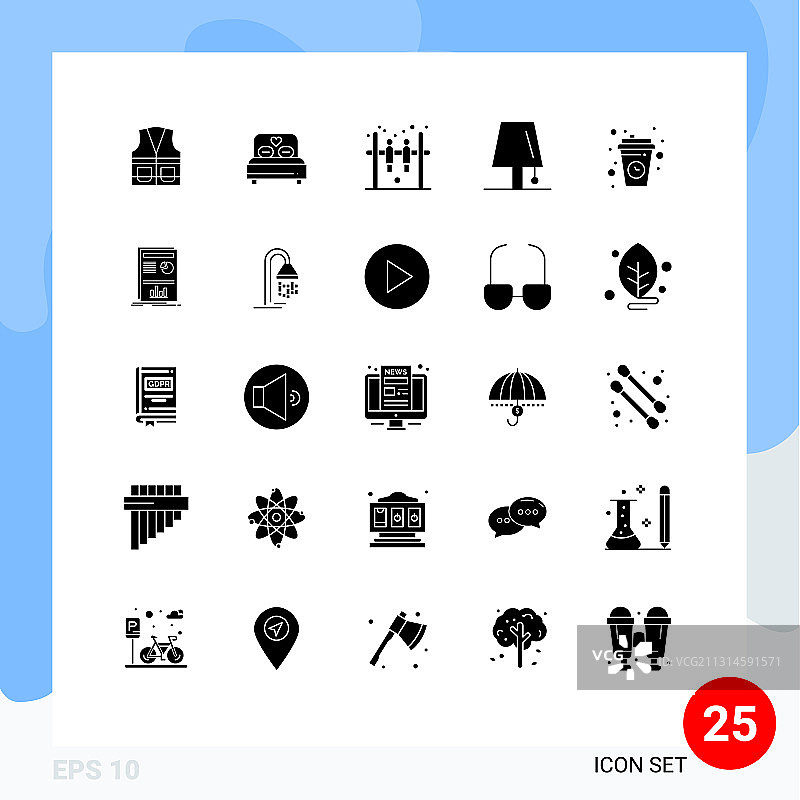 可编辑的线包25个简单的固体符号图片素材