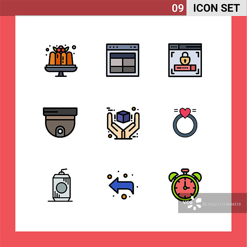 象形图设置9个简单的填充线平色图片素材