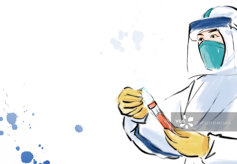 抗击疫情一线工作人员水墨人物画图片素材