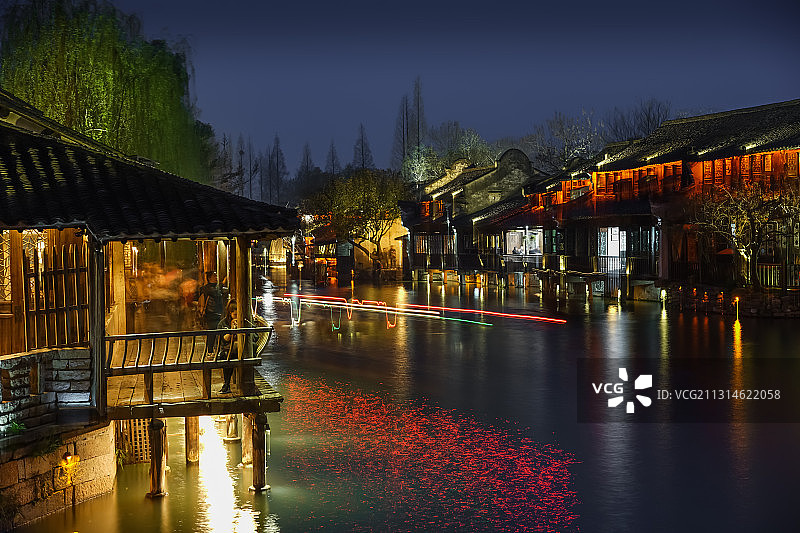 乌镇西栅长曝光夜景图片素材