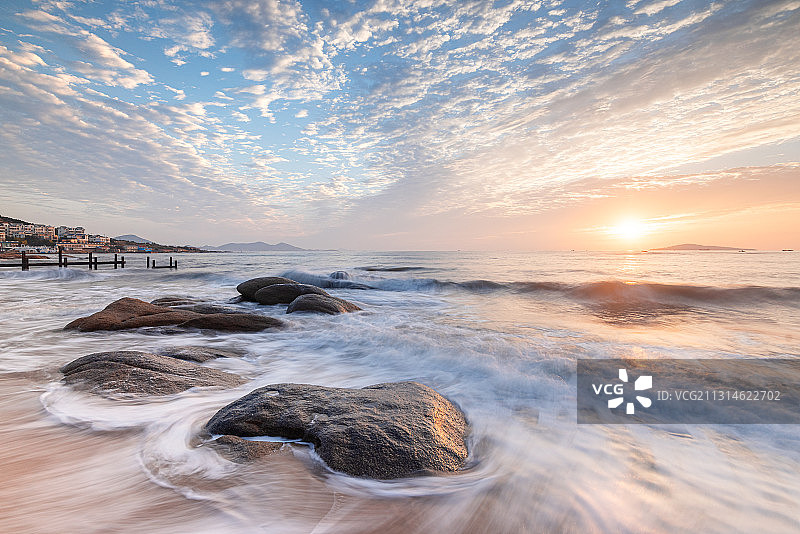 青岛海边日出自然景观图片素材