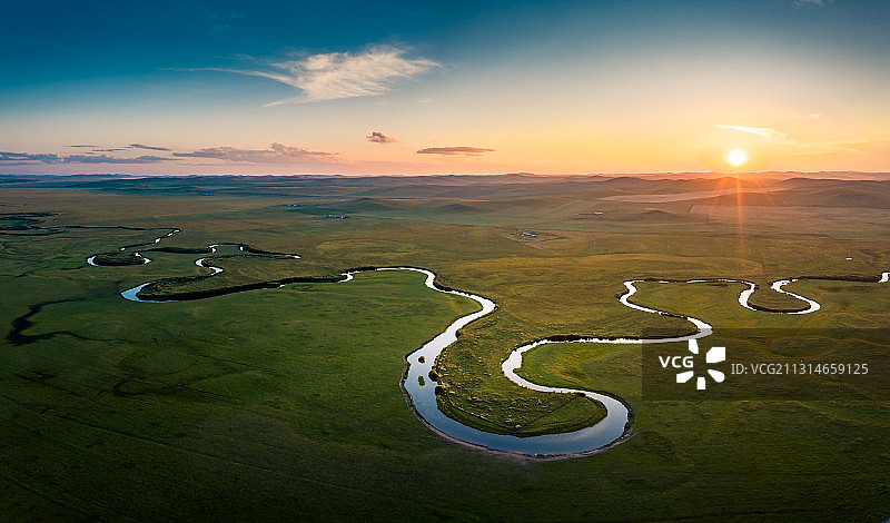 九曲湾日落图片素材