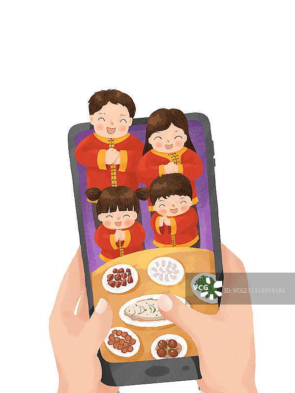 云拜年手机视频新年插画白底图片素材
