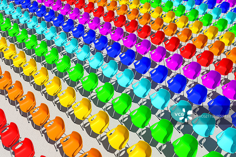 排列整齐的七彩色椅子图片素材