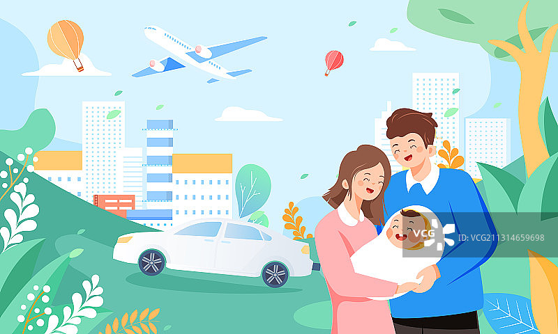 卡通春季春天立春初春出游家人亲子母婴儿童早教家庭团圆矢量插画图片素材