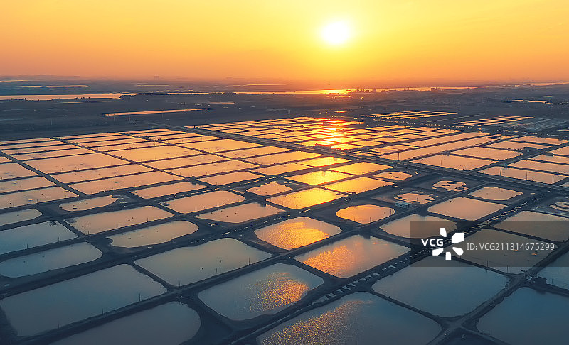 广州南沙鱼塘日落图片素材