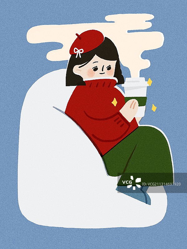 沙发上喝热饮的女孩图片素材