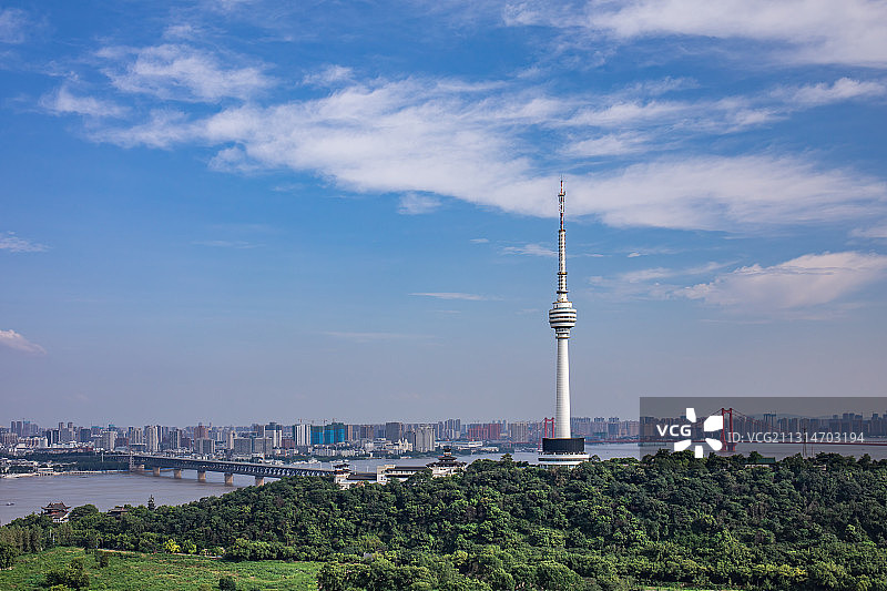 武汉市龟山电视塔与长江大桥图片素材