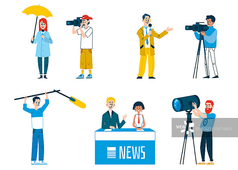 新闻广播节目制作人员卡通形象图片素材