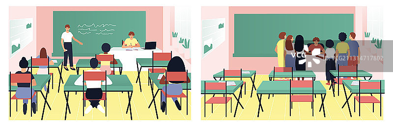 教室教学场景：老师和学生图片素材