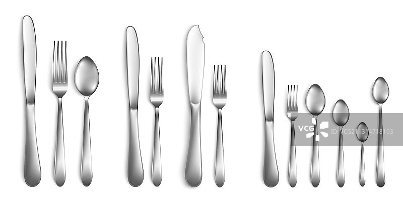 逼真餐叉勺子刀具餐具套装图片素材