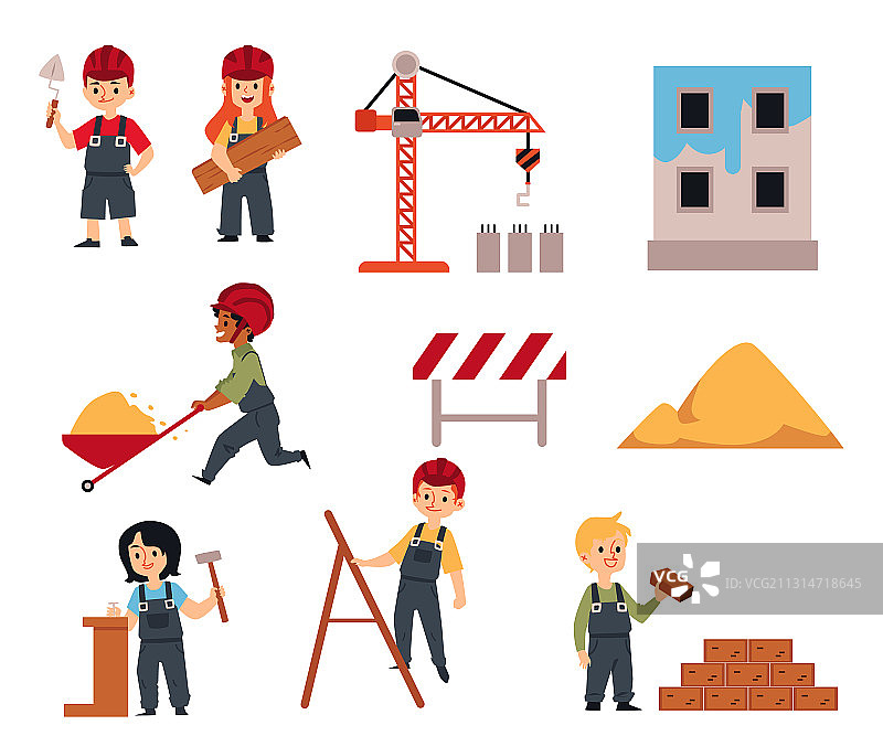 卡通儿童建筑工人 - 独立元素图片素材