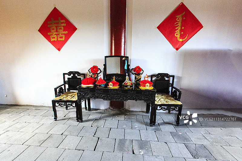 辽宁抚顺赫图阿拉城汗王寝宫内景图片素材